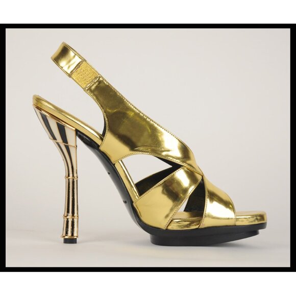 BALENCIAGA SHOES SANDALS ENAMEL GOLD LEATHER sz 37 /US 6.5 - Picture 2 of 11